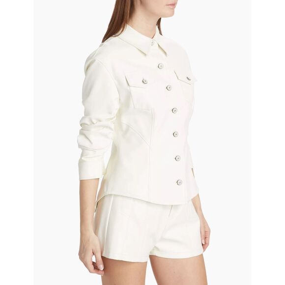 Cinq A Sept Button Front Tailored Fit Vegan Leather Canyon Jacket Ivory Sz 4 $49 - Picture 2 of 15